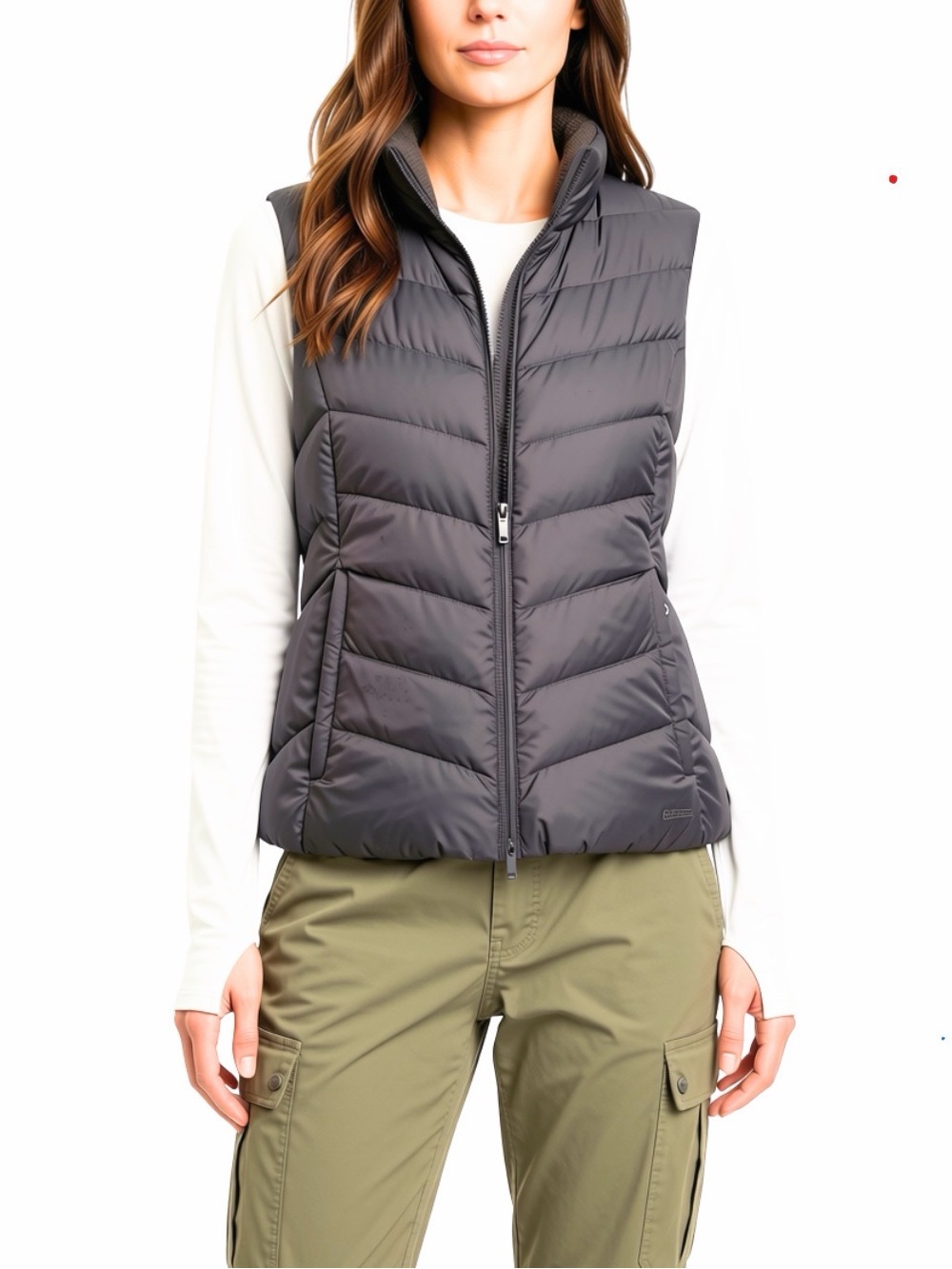Eddie Bauer Women's Quilted Down Filled Vest - Dark Olive Green / Deep Khaki